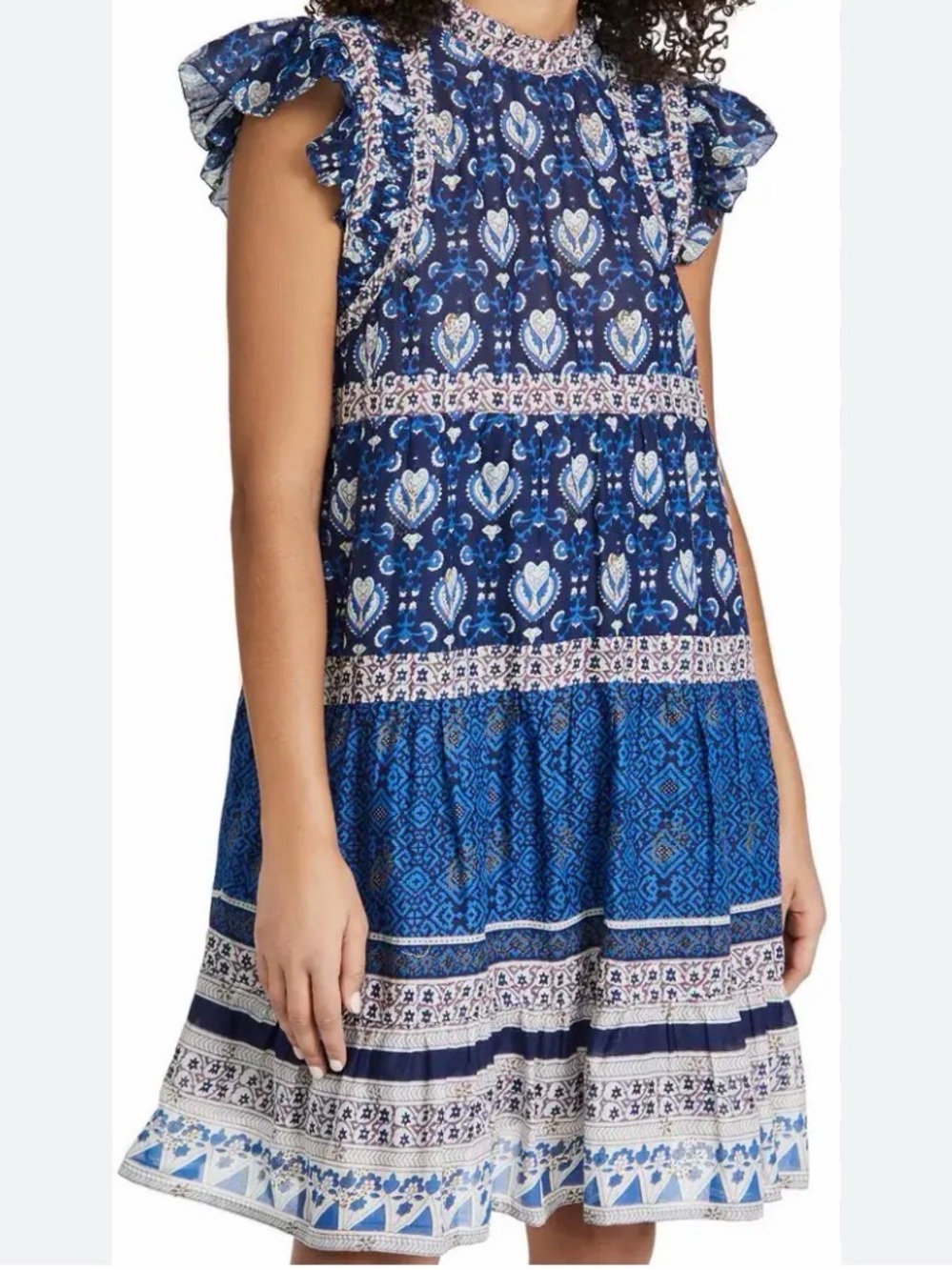 Sea New York Brigitte Border Print Flutter Sleeve Dress with Pockets XS